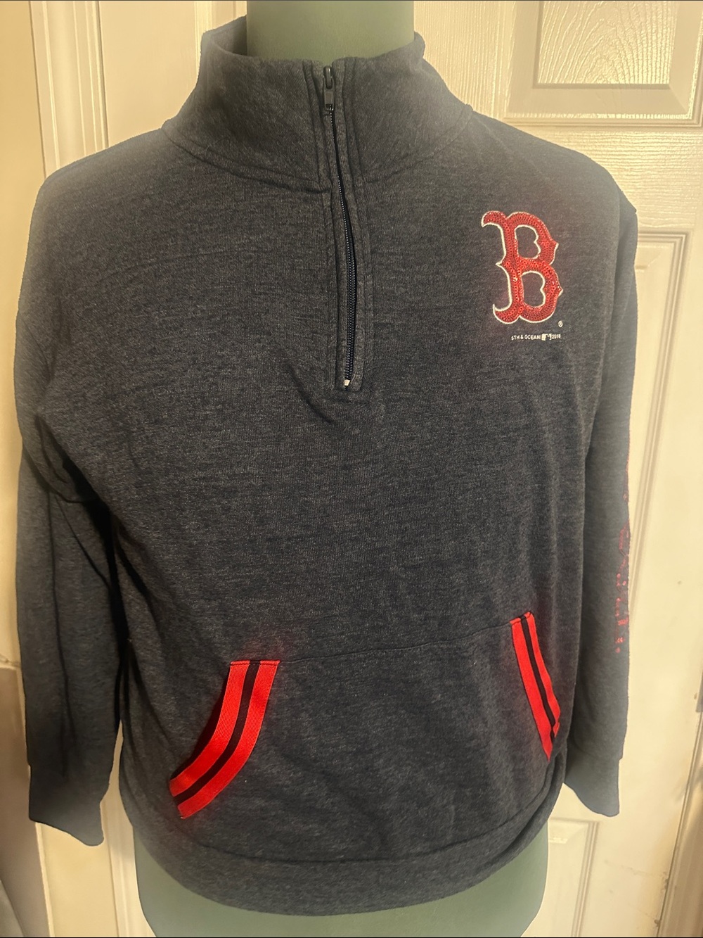 Red Sox  women Navy Pullover with Red Sequin size M